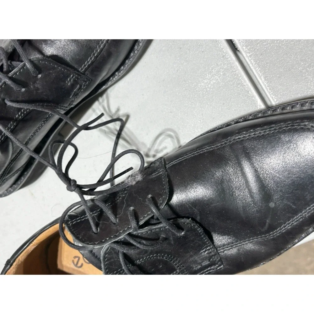 Ecco Seattle Black Leather Apron Toe Derby Oxford EU43 US10‎